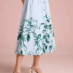 Muvazo Rosette Striped Square Neck Top With Skirt Co-Ords image 5