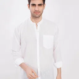 DIVISIVE Men Comfort Slim Fit Solid Mandarin Collar Linen Casual Shirt-image-53