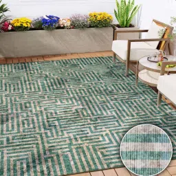 kaleen india Green Geometric Polyester 6' X 9' Machine Made Carpet image 1