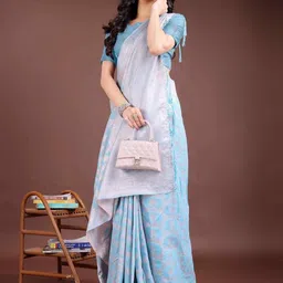 HERE&NOW Woven Design Zari Linen Blend Handloom Saree image 5