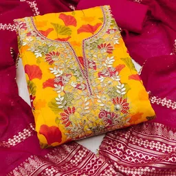 LeeliPeeri Designer Floral Embroidered Sequinned Cotton Unstitched Dress Material image 4