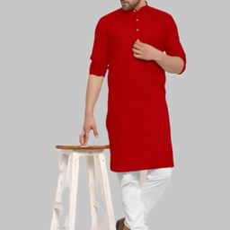 ANUJ FASHION Men Red Solid Cotton Mandarin Collar Ethnic Straight Kurtas-picture-26