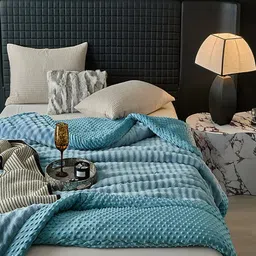 JC HOME Blue & White Striped Mild Winter Double Bed Blanket image 3