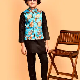 PRINTCULTR Boys Mandarin Collar Regular Straight Kurta with Churidar image 1