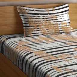 Myntra Elegant Homes Beige & White Printed 300 TC Single Bedsheet Set 2.20 m x 1.50 m image 4