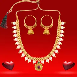 Heer Collection Gold-Plated Stones-Studded & Pearl-Beaded Antique Jewellery Set-picture-26