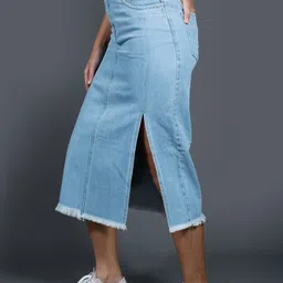 Chemistry Women Side Slit Cotton Denim A-Line Midi Skirts image 5