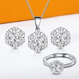 Peora Silver-Plated Cubic Zirconia Studded Jewellery Set With Finger Ring-picture-41