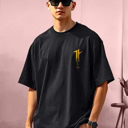 AUSK Graphic Printed Round Neck Drop Shoulder Sleeves Oversized Pure Cotton T-shirt image 4
