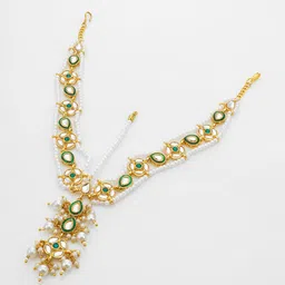 aadita Gold-Plated Kundan Stones Studded And Pearls Beaded Maang Tikka image 2
