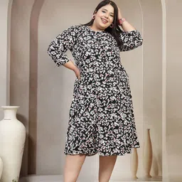 plusS Floral Printed Mandarin Collar Shirt Dress-image-92