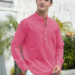 Edin Mandarin Collar Roll-Up Sleeves Straight Kurta image 4