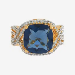 Kushal's Fashion Jewellery Rhodium Plated Sapphire & Zircon Studded Adjustable Finger Ring image 2