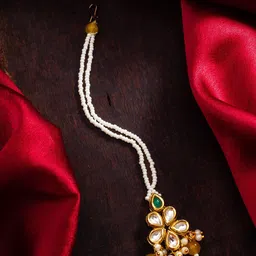 aadita Gold-Plated Kundan Studded Maang Tikka Head Jewellery-image-46