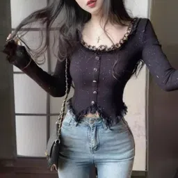 KPOP Women Round Neck Extended Sleeves Top-picture-30