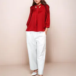 Zink London Women Crimson Red Solid 3/4th Sleeves Top-image-17