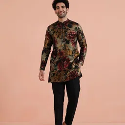 KISAH Men's Multi-Color Art Silk Mid Kurta Floral Printed Festive Kurta-picture-38