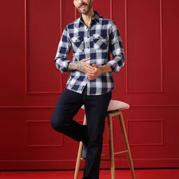 VALEN CLUB Men Buffalo Checked Spread Collar Cotton Casual Shirt image 4