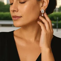 Nilu's Collection Rose Gold Plated American Diamond Studded Teardrop Shaped Drop Earrings-picture-31