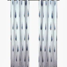 Aura White & Blue 2 Pieces Floral Printed Cotton Window Curtains-picture-26
