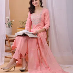 HRITIKA Yoke Design Sequinned Round Neck Kurta With Trousers & Dupatta-picture-10