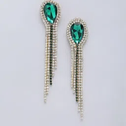 StyleCast Gold Plated Rhinestone Studded Teardrop Shaped Drop Earrings image 3