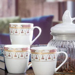 SONAKI White & Pink Set of 6 Floral Printed Bone China Glossy Mugs 170 ml Each-picture-13