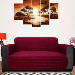 DREAM CARE Maroon & Coffee Brown Quilted Reversible 4 Seater Sofa Cover With Pockets-picture-20