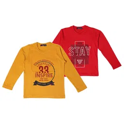 NeuVin Kids Pack of 2 Typography Printed Round Neck T-shirts-image-22