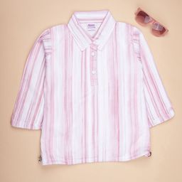 V-Mart Girls Vertical Striped Shirt Collar Shirt Style Top-picture-7
