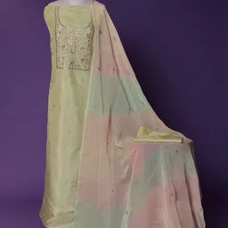 ZARI Floral Embroidered Sequinned Pure Silk Unstitched Dress Material-image-70