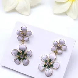 AVANT-GARDE PARIS Gold-Plated Artificial Stones Studded Floral Drop Earrings image 2
