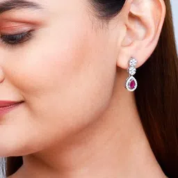 GIVA 925 Sterling Silver Rhodium-Plated Zircon Studded Teardrop Shaped Drop Earrings image 2