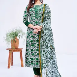 ARADHNA Women Floral Printed Regular Patchwork Kurta with Trousers & With Dupatta-picture-24