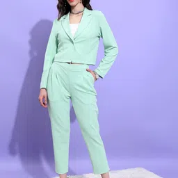 Tokyo Talkies Green Notched Lapel Collar Blazer With Trouser image 1