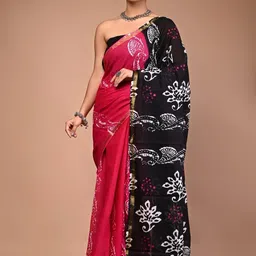 Moda Rapido Batik Zari Pure Cotton Half and Half Ikat Saree-picture-31