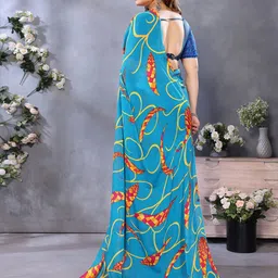Dori Floral Printed Chiffon Saree with Blouse Piece image 3