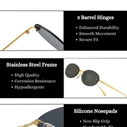 4Flaunt Unisex with UV Protected Lens Crush Oval Rimless Sunglasses Gold Grey 4F-989-C1 image 4