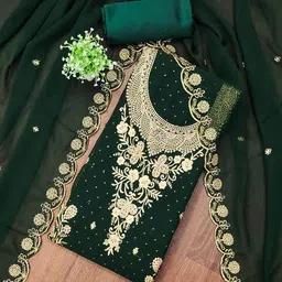 HERE&NOW Floral Embroidered Zari Georgette Unstitched Dress Material-picture-12