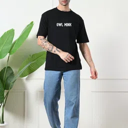 OWL MINK Graphic Printed Round Neck Drop Shoulder Sleeves Cotton T-shirt image 4