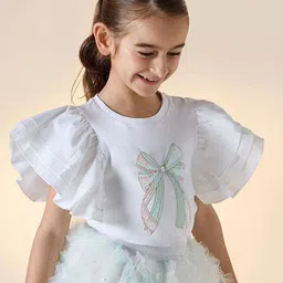 Juniors by Babyshop Floral Print Flutter Sleeve Cotton Top image 2