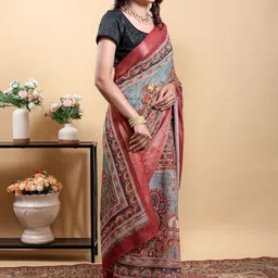 Jinal & Jinal Floral Zari Linen Blend Saree image 5