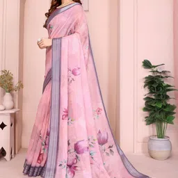 PRISHIL ENTERPRISE Floral Pure Linen Handloom Saree image 4