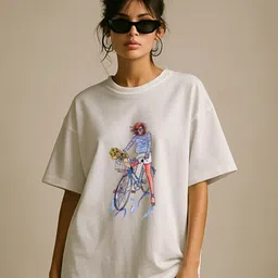 GRACE & JACK Humour & Comic Printed Round Neck Cotton Oversized Casual T-shirt-picture-34