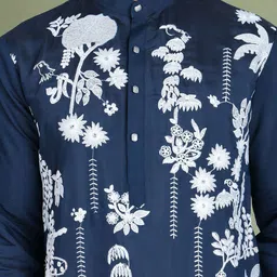 Jompers Men Floral Embroidered Regular Chikankari Kurta with Pyjamas image 2