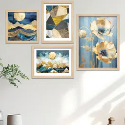 ArtVibes Blue & White 4 Pieces Printed Wooden Wall Arts-picture-40
