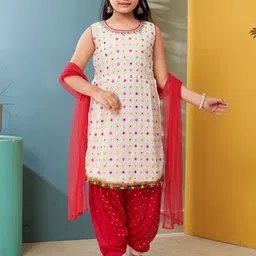 Sangria Girls Thread & Mirror Work Embroidered Kurta & Patiala With Dupatta-picture-45
