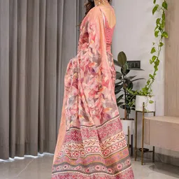 MAHARANI COUTURE Floral Printed Pure Cotton Zari Banarasi Saree image 4