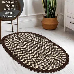 Aura 3-Pcs Brown & Cream-Coloured Spiral Oval Super Absorbent Doormat image 3