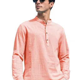 APEKTRA Mandarin Collar Roll-Up Sleeves Straight Short Kurta-picture-37